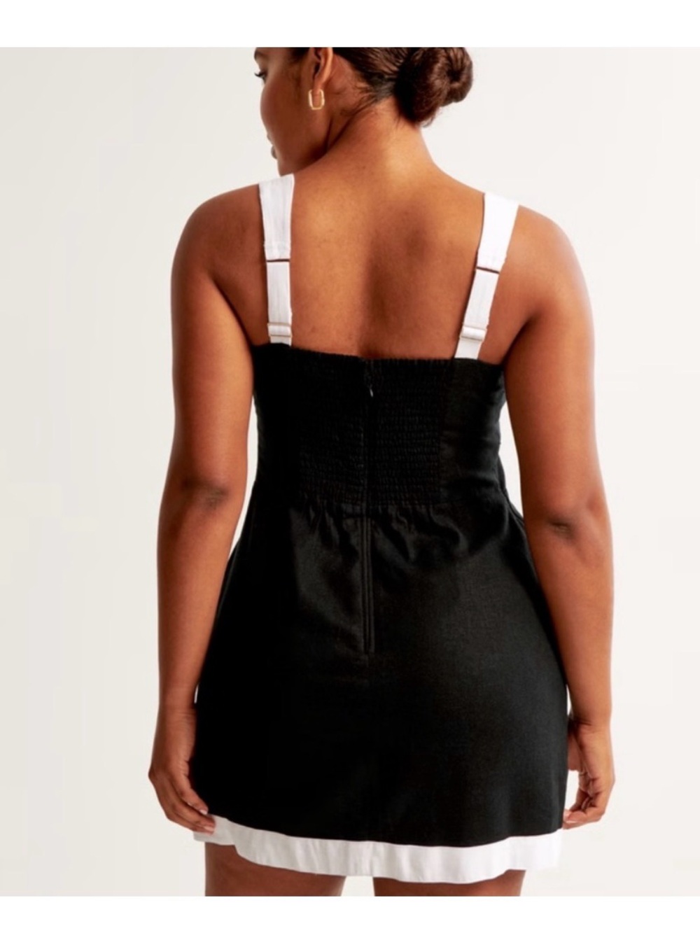 Abercrombie & Fitch Black/White Linen Wide Strap Mini Dress SZ L - Picture 5 of 10
